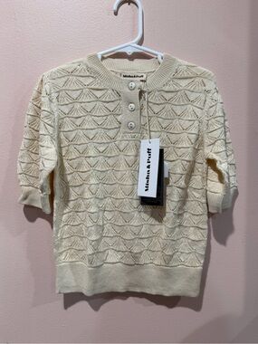 Misha And Puff Cream Textured Short-Sleeve Henley Sweater